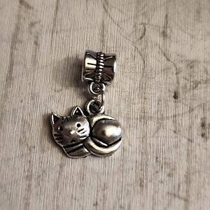 SLEEPY TABBY CAT CHARM FITS PANDORA AND OTHER CAHARM SYSTEMS